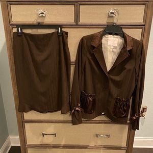 Rebecca Taylor brown, subtle striped, skirt suit
